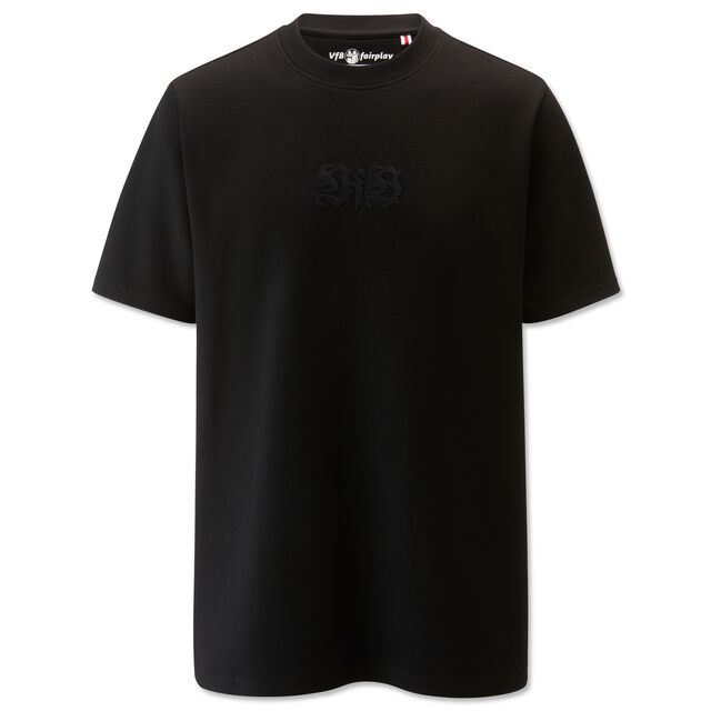 Schwarzes T-Shirt mit gesticktem schwarzen VfB Schriftzug in der Mitte 
