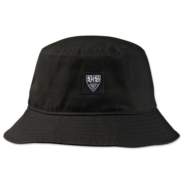 schwarzer Eimerhut mit weißem VfB Wappen