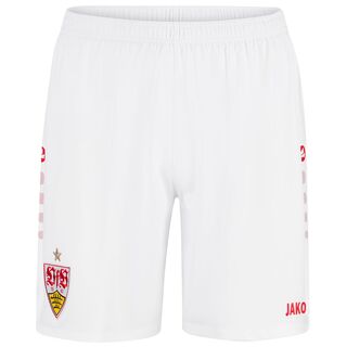 weiße Shorts mit VfB Wappen auf einem Bein und JAKO Schriftzug auf dem anderen Bein