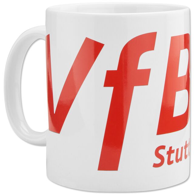 Aufschrift VfB Stuttgart auf der weißen VfB Tasse Classic
