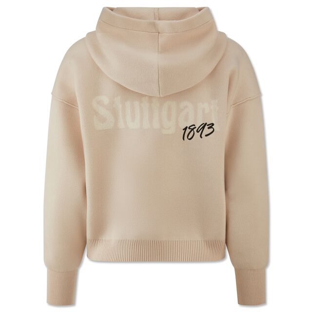 beigefarbene Rückseite des Hoodies mit der Aufschrift Stuttgart 1893