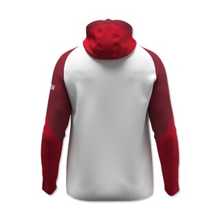 weiß-rote Rückseite der Kapuzenjacke 25/26