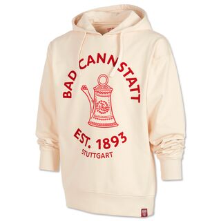 cremefarbener Hoodie mit großer roter Abbildung der Cannstatter Kanne und der Aufschrift Bad Cannstatt est. 1893 Stuttgart