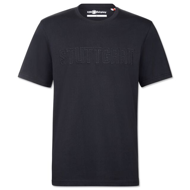 schwarzes T-Shirt mit schwarzem Schriftzug Stuttgart