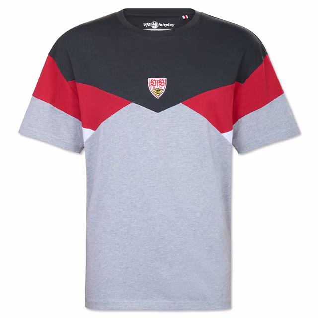 T-Shirt in Grau, Schwarz und Rot mit VfB Wappen 