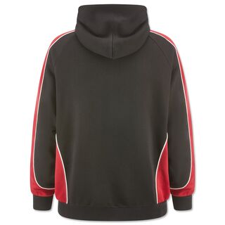 schwarz-rote Rückseite des Hoodies