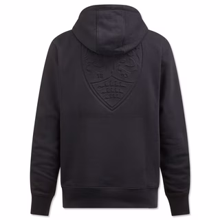 schwarze Rückseite des Hoodies mit großem schwarzen VfB Wappen