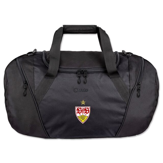 schwarze Sporttasche mit VfB Wappen und einem Meisterstern