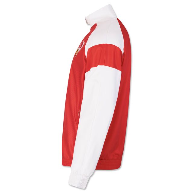 Seitenansicht der weiß-roten VfB JAKO Retro Jacke