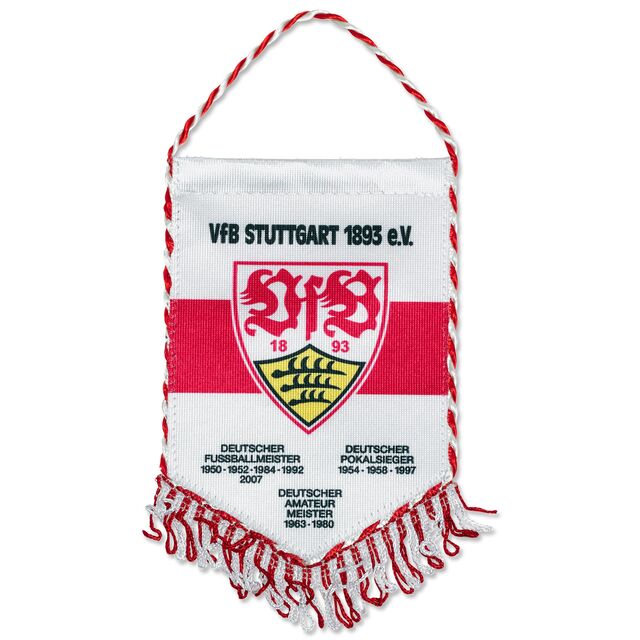 weißes Banner mit rotem Brustring, VfB Wappen und Daten zu VfB Titelgewinnen
