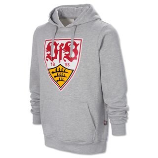 grauer Hoodie mit Kängurutaschen mit großem VfB Wappen