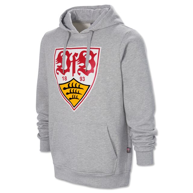 grauer Hoodie mit Kängurutaschen mit großem VfB Wappen