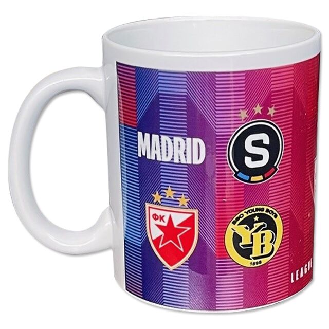 Tasse mit Wappen der Gruppengegner von Stuttgart aus der Champions League Saison 2024 und 25