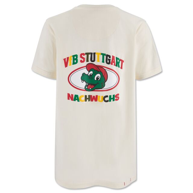Rückseite des T-Shirts mit Grafik von Fritzle und bunter Aufschrift VfB Stuttgart Nachwuchs