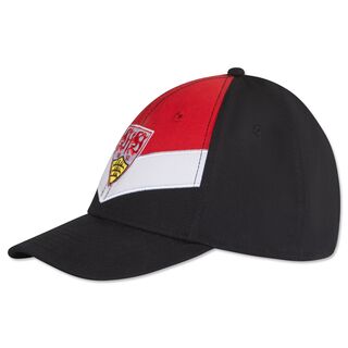 Kappe in Schwarz, Weiß und Rot mit VfB Wappen auf der Vorderseite