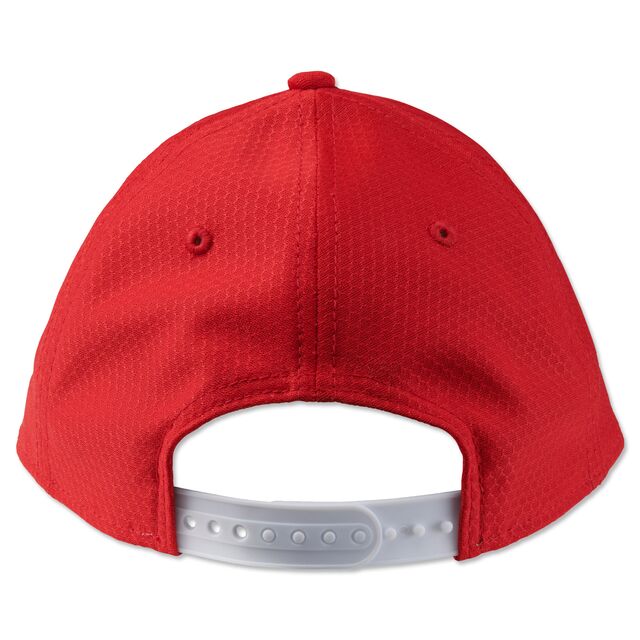 rote Rückseite der VfB New Era Cap mit Hexagon Muster und grauem Snapback
