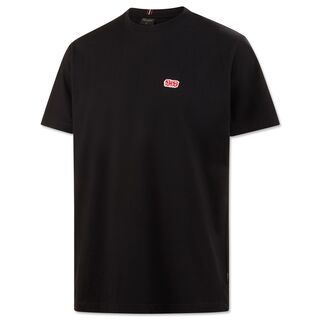schwarzes T-Shirt mit kleinem roten VfB Schriftzug auf der Brust