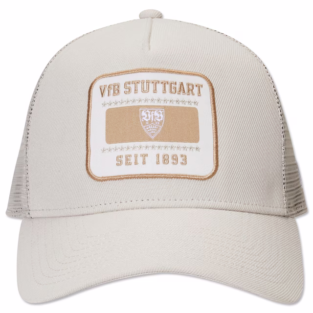 beigefarbene Cap mit Aufschrift VfB Stuttgart seit 1893 und VfB Wappen auf der Vorderseite
