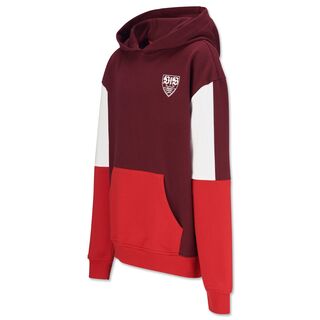 Hoodie in rot und bordeaux mit VfB Wappen auf der Brust 