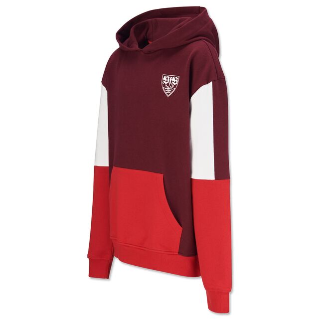 Hoodie in rot und bordeaux mit VfB Wappen auf der Brust 