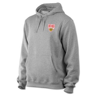 grauer Hoodie mit kleinem VfB Wappen auf der Brust