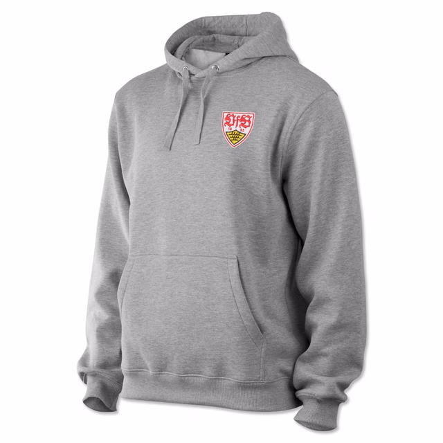 grauer Hoodie mit kleinem VfB Wappen auf der Brust