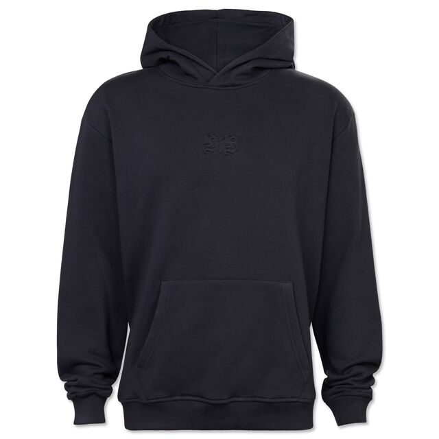 schwarzer Hoodie mit Kängurutaschen und kleinem schwarzen VfB Logo