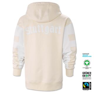 cremefarbene Rückseite des Hoodies mit weißen Elementen und der Aufschrift Stuttgart