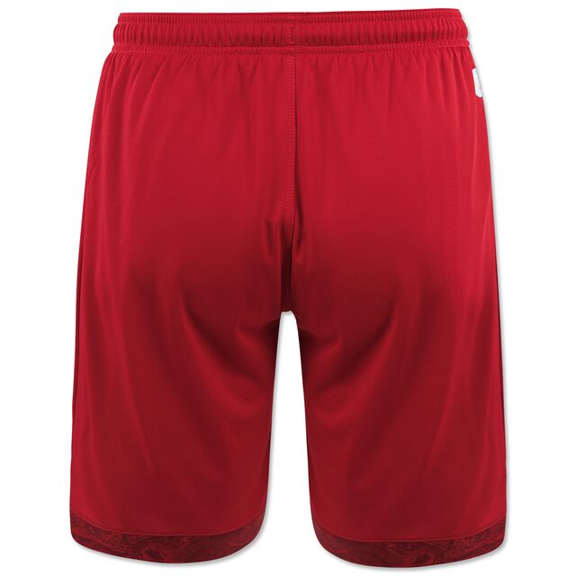 rote Rückseite der VfB Auswärtsshorts 25/26 mit rotem Muster am unteren Rand