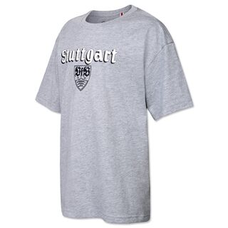 graues T-Shirt mit VfB Wappen und der Aufschrift Stuttgart