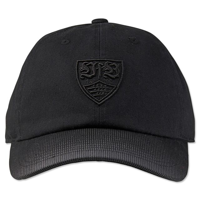 schwarze Kappe mit schwarzem VfB Wappen auf der Vorderseite
