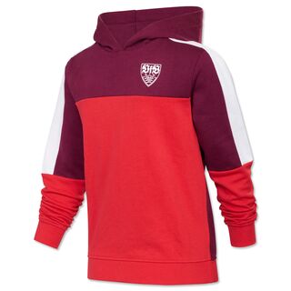 Hoodie in verschiedenen Rottönen mit weißem VfB Wappen auf der Brust