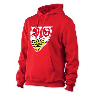 roter Hoodie mit Kängurutaschen und mit großem VfB Wappen