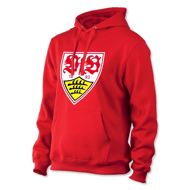 roter Hoodie mit Kängurutaschen und mit großem VfB Wappen