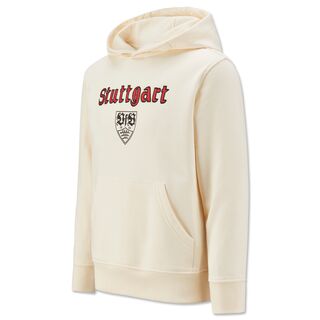 Hoodie in beige mit rotem Stuttgart Schriftzug und VfB Wappen 