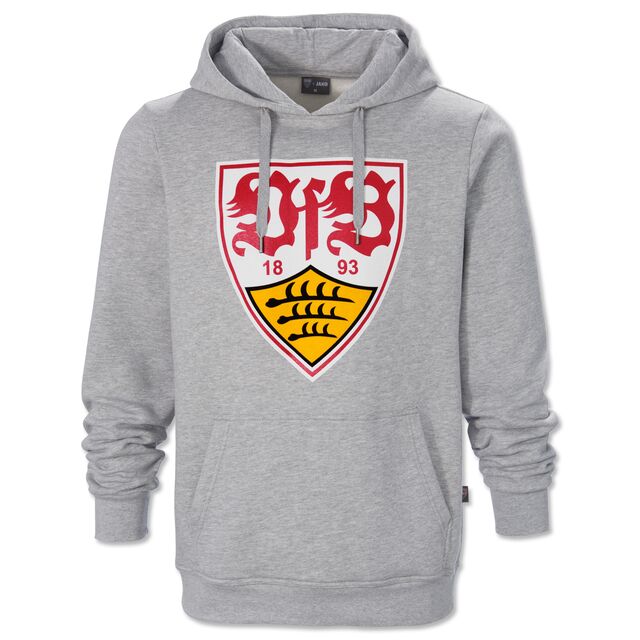 grauer Hoodie mit Kängurutaschen mit großem VfB Wappen