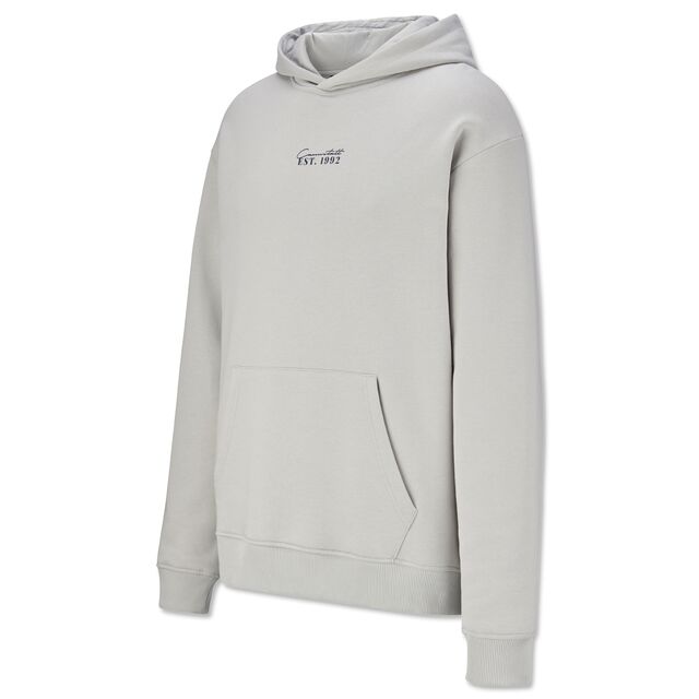 Grauer Hoodie mit Schriftzug EST 1992 Cannstatt 