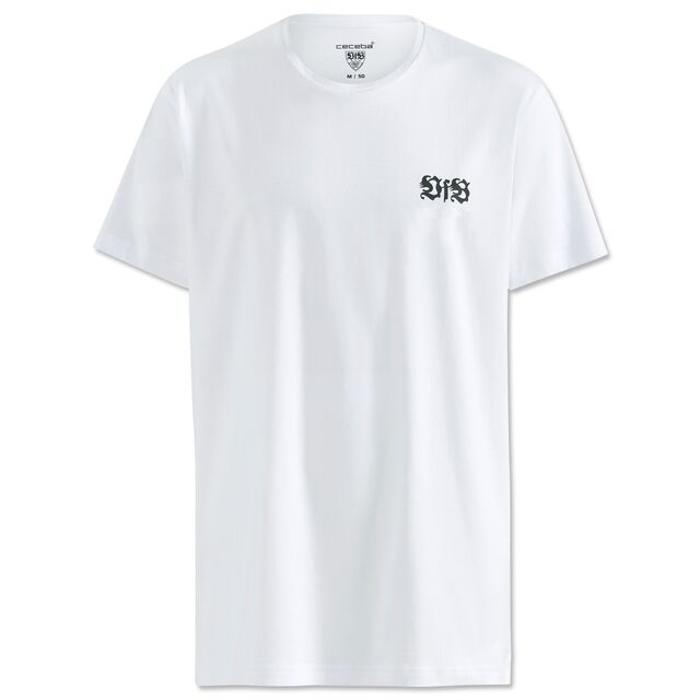 weißes T-Shirt mit schwarzem VfB Logo auf der Brust