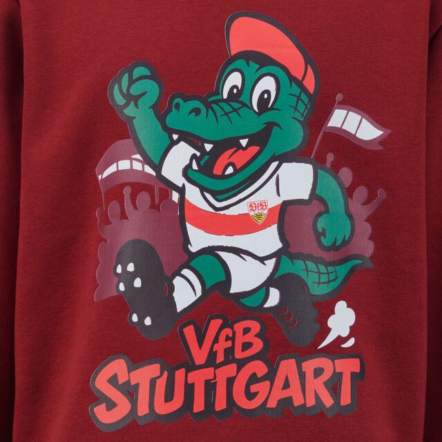 Nahaufnahme von Fritzle und der Aufschrift VfB Stuttgart auf dem Hoodie