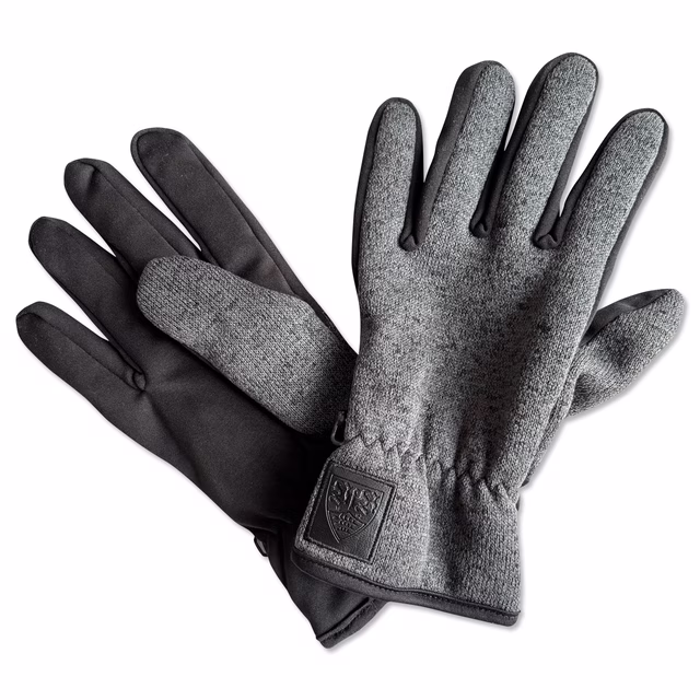 schwarze Softshellhandschuhe mit VfB Wappen auf der Außenseite