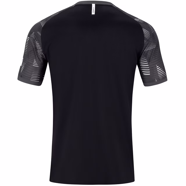 schwarze Rückseite des Trainingsshirts mit grauen Ärmeln