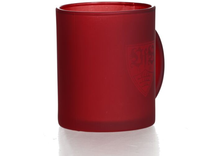 rote Glastasse mit durchscheinendem VfB Wappen
