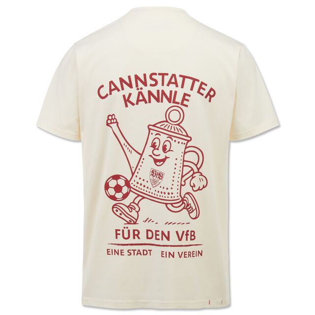 Rückseite mit Schriftzug Cannstatter Kännle (oben) und Für den VfB, eine Stadt, ein Verein (unten). In der Mitte befindet sich eine Abbildung einer Kanne mit Gesicht und Ball am Fuß