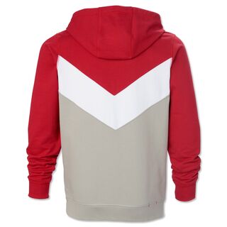 Rückseite der VfB Sweatjacke Spielmacher in Rot, Weiß und Beige mit Kapuze