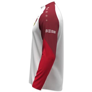 Seitenansicht des weiß-roten Trainingslongsleeves 25/26 mit LBBW auf dem Ärmel
