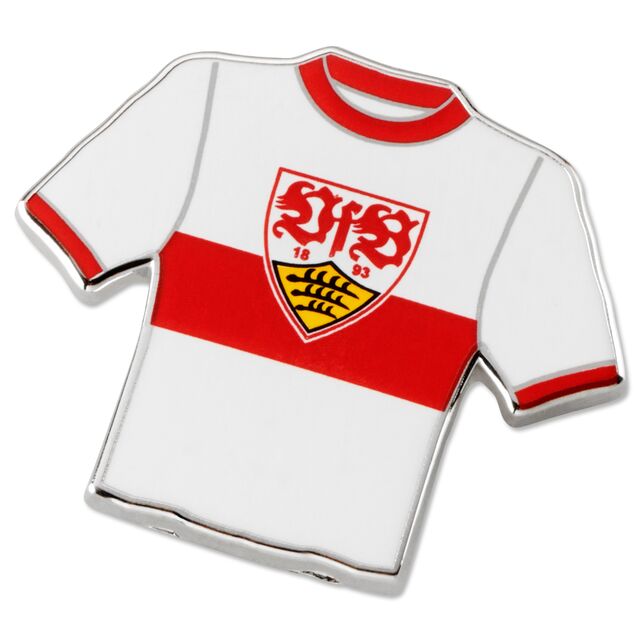 weißes VfB Heimtrikot mit rotem Brustring als Pin