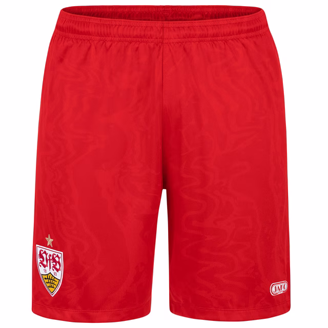 Rote Shorts mit VfB Wappen und JAKO Logo 