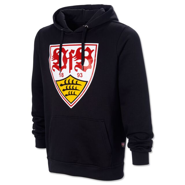 schwarzer Hoodie mit Kängurutaschen und mit großem VfB Wappen
