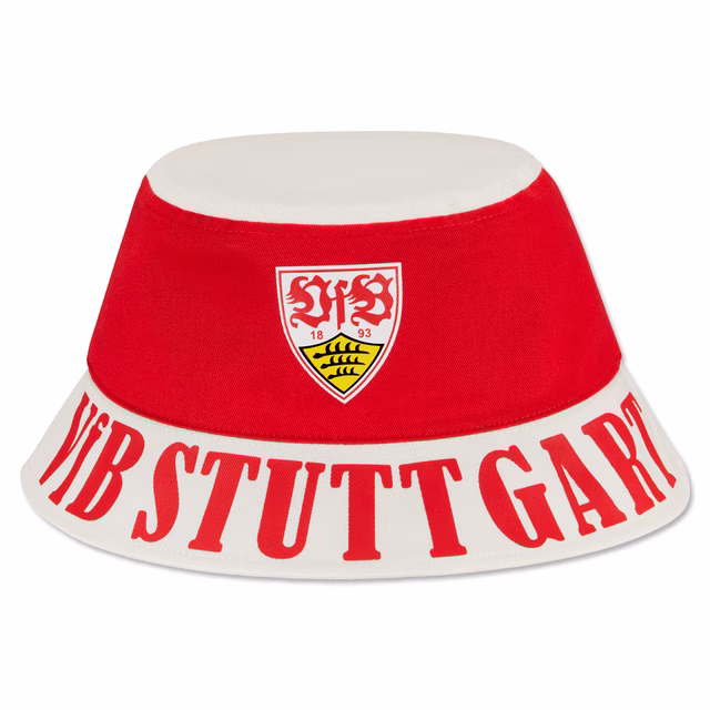 weiß-roter Fischerhut mit VfB Wappen und Aufschrift VfB Stuttgart