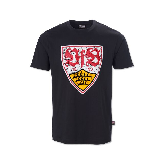 schwarzes T-Shirt mit großem VfB Wappen im Used Look
